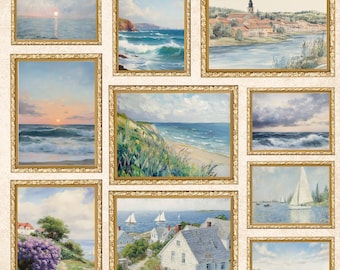 Vintage Coastal Art Prints Set: Neutral Beach Gallery Wall (Digital Download)