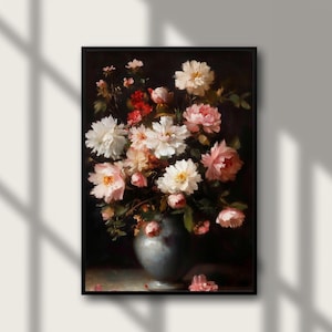 Moody Flower Printable Wall Art, Vintage Dark Flowers Painting, Artful Wall Art Rose, Farmhouse Wall Decor, Vintage Rose Print