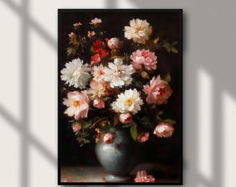 Vintage Floral Painting: Moody Rose Art Print (Digital Download)