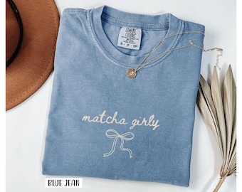 Coquette Matcha Girl Comfort Colors Tee Shirt, Matcha Green tea gift for her, Cute matcha lover t-shirt with bow
