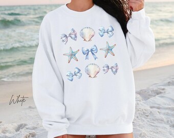 Beachy Summer Crewneck, Coquette Seashells and Starfish Sweater, Ocean Vibes Gift for her, Beach Lover Sweatshirt, Salty Shirt, mermaidcore