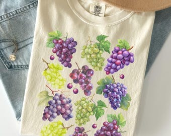Retro Comfort Colors® Grapes shirt, Vintage Style Fruit Graphic Tee, Garden t-shirt foodie gift, Botanical Vineyard Grape Tshirt, Wine Lover