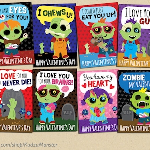 INSTANT DOWNLOAD Printable Classroom zombie valentines cards valentine's day funny boys valentine brains zombies creepy gross tomboy punk