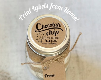 Cookie Mix Print at home labels and tags for homemade mason jar gifts printable faux kraft rustic gift tags and top label chocolate chip kit