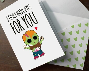 INSTANT DOWNLOAD cute zombie printable nerd walking dead I only have eyes for you funny zombie anniversary romantic love card