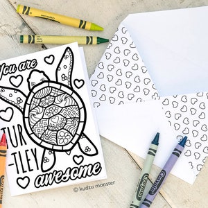 INSTANT DOWNLOAD Teacher's Day Card Coloring page turtle turtley awesome cute original illustration punny coloring activity craft printable