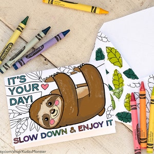 Sloth Coloring Mother's Day Card INSTANT DOWNLOAD Cute Jungle Activity Coloring page greeting card printable craft classroom craft gift