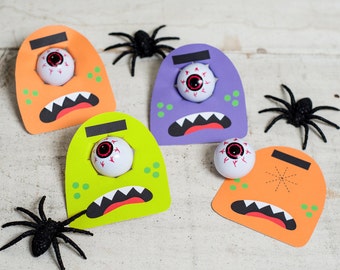 Funny Halloween Cyclops printable for toy eyeball or bouncy ball non candy halloween goodie give out monster face colorful DIY print