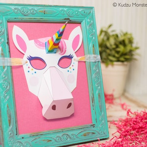 Printable Unicorn Paper Mask Rainbow Unicorn for Halloween or Unicorn Birthday Party DIY print at home cute mask craft for kids or adults