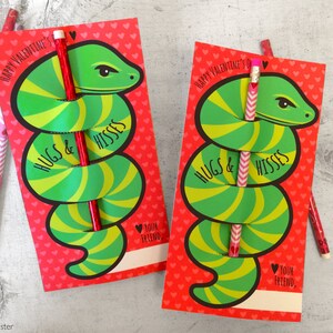 Hugs and Hisses striped snake pencil holder Valentine instant download digital printable file print out easy unique Valentine's day card