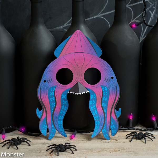 Printable Halloween Kraken Sea Monster Squid Mask DIY craft mask print at home classroom activity, cute, fun, scary mask for kids or adults