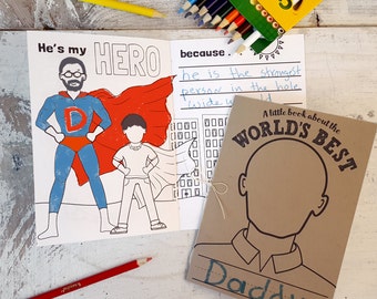 INSTANT DOWNLOAD Father's Day Activity book fun kids coloring printable draw and write in things about Dad, Grandpa, Stepfather, Pops, Papa