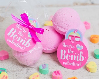 printable Valentine bath bomb gift tag INSTANT DOWNLOAD You're the BOMB valentine easy print at home unique valentine's day pink gift tags