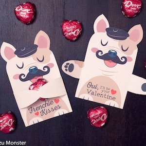 Frenchie Puppy Classroom Candy Holder valentines french bulldog dog individual candy valentine card Valentine's day chocolate heart holders image 1