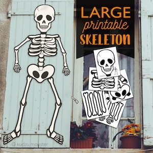 Große Multi Seite druckbare Skelett Halloween Tür oder Fenster Dekor niedliche freundliche Skelett DIY Klassenzimmer Halloween Tür Dekoration zum ausdrucken