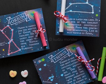 Sternbild Valentines Wissenschaft Astronomie pädagogische druckbare Non Candy Valentinstag Aktivität Verbinden Sie die Punkte DIY Kreide Valentine