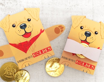 Golden Retriever Puppy Classroom Candy Holder San Valentín lindo perro caramelo individual tarjeta de San Valentín Día de San Valentín titulares de corazón de chocolate