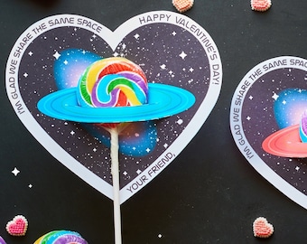 Saturn Sucker valentines Share the Same Space Science Lollipop heart shaped printable DIY easy valentines school Astronomy Planets