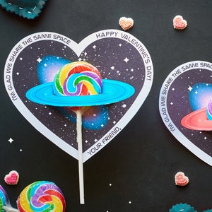 Saturn Sucker valentines Share the Same Space Science Lollipop heart shaped printable DIY easy valentines school Astronomy Planets