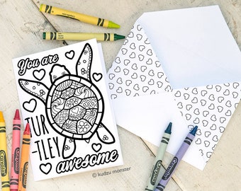 INSTANT DOWNLOAD Teacher's Day Card Coloring page turtle turtley awesome cute original illustration punny coloring activity craft printable