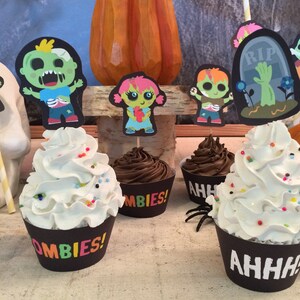 INSTANT Download Zombie party cupcake toppers print at home dead hand grave yard tomb cute and creepy party classroom DIY decor craft