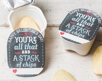 INSTANT DOWNLOAD printable chips pringles valentines You&#39;re all that and a stack of chips for snack size chips chalkboard texture background