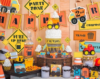 Dump Truck Party Kit Imprimible Construcción Cumpleaños Decoración Descarga Instantánea imprimir en casa Volquetes, Botes de basura, Señales de tráfico, Cumpleaños de niño