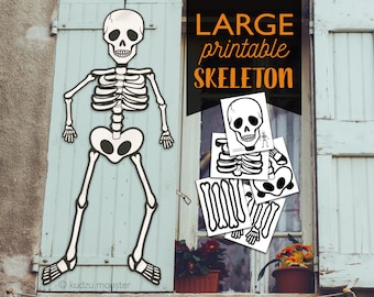 Large Multi Page Printable Skeleton halloween Door or window decor Cute friendly skeleton DIY Classroom halloween door decoration printable