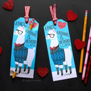 Llama Printable Valentine bookmark card for pencil valentine alpaca hipster unique DIY cards Funny english teacher grammar joke oxford LLama