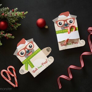 Carlin Christmas Treat Hugger imprimable chien canne en bonbon support, porte-baguette bulle, crayon, support, mignon cadeau de fête des fêtes chiot Carlin