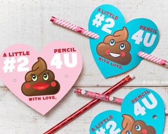 Funny Poop Valentines Classroom Number Two Pencil Holder valentines cute emoji heart valentine card Valentine's day pencil holders