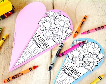 INSTANT DOWNLOAD Mother's Day Blank Name Card Coloring page printable bouquet of flowers heart classroom craft coloring activity DIY kids