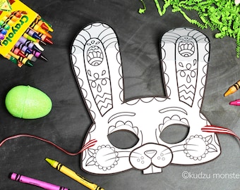 Easter Bunny Printable coloring mask kids cute color activity mask Rabbit mask fun coloring page craft DIY print at home instant download