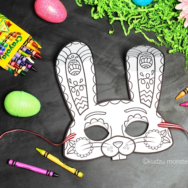 Conejito de Pascua Máscara para colorear imprimible niños lindo color actividad máscara Máscara de conejo diversión página para colorear artesanía DIY impresión en casa descarga instantánea