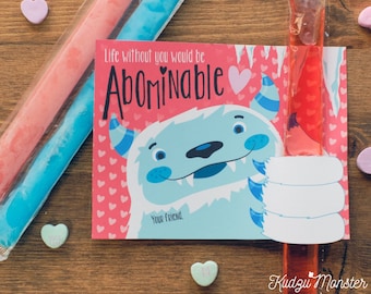 Valentines Freezer Pop Yeti Card INSTANT DOWNLOAD valentine printable DIY file Popsicle Holder for Valentine's Day Gift Classroom Valentine