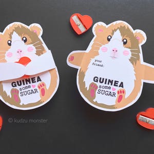 Cobaia Valentine Printable Cute Pet Hugger para pequenos doces, brinquedos, borrachas, apontador de lápis e muito mais Fácil e engraçado Roedor DIY Imprimir em casa