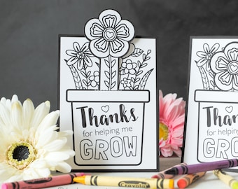 Coloring Teacher Appreciation Week Card INSTANT DOWNLOAD Flower Pot Growing Interactive greeting card cute activity gift for kids to make