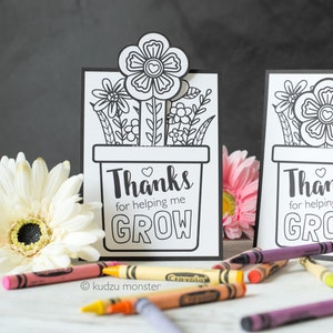 Kleurplaten Leraar Waardering Weekkaart INSTANT DOWNLOAD Bloempot Groeien Interactieve wenskaart leuk activiteitencadeau voor kinderen om te maken