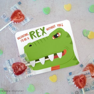 T Rex Saint-Valentin imprimable bricolage téléchargement immédiat petite sucette porte-bonbons crocs dents garçon dinosaure cartes de Saint-Valentin pour l'école