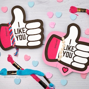 Freundschaft Armband Valentinstag Printable DIY Instant Download Daumen hoch Emoji Ich mag dich Valentinstag Karten für die Schule