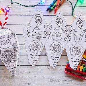 Colorir enfeite de natal atividade papai noel boneco de neve rena elfo diy crianças diversão artesanato fofo cor 3d em download instantâneo para impressão
