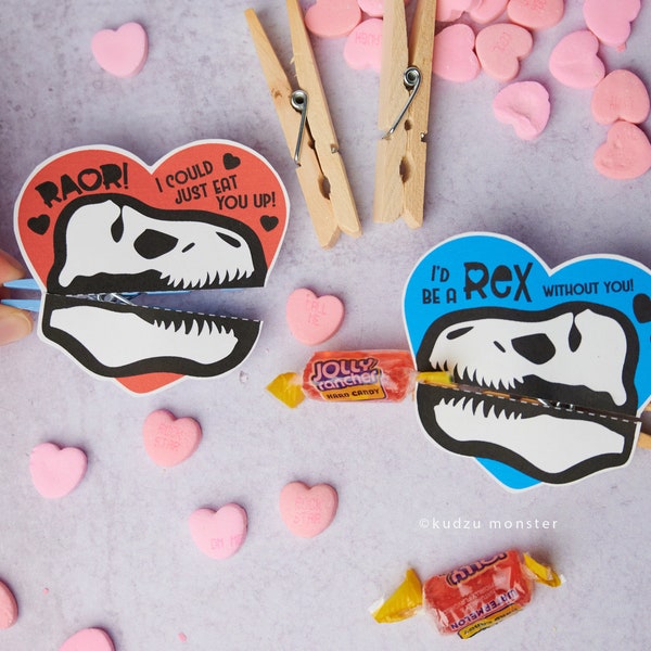 T Rex Dinosaur Fossil Valentine Printable Clothespin Puppet boy valentines instant download