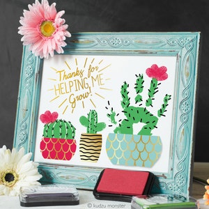 Finger Paint Teacher Appreciation Week Printable Cactus Succulents DIY Project Gift Frame Kid's Personalized Fun Printable Craft 8x10" Art