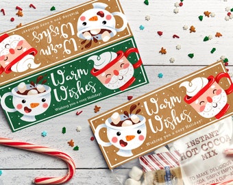 Printable hot cocoa kit treat bag topper | Christmas party favor hot chocolate gift bag instant download cute topper tag | cozy santa mug