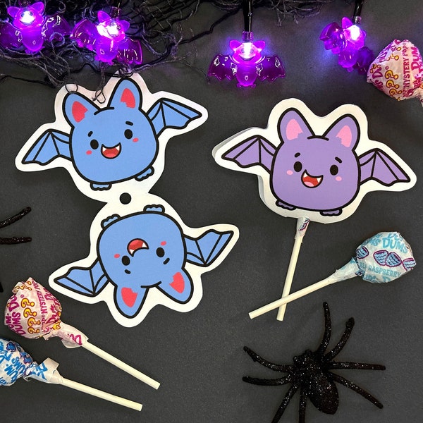 Cute Bat Sucker Covers for small lollipops - Printable Halloween party favor - Kawaii Bats - Trick or Treat - Halloween Class Party