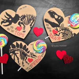 Fóssil de dinossauro para impressão, faça você mesmo, download instantâneo, suporte para pirulito, t rex, estegossauro, triceratops, cartão de dia dos namorados, corações