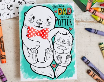 INSTANT DOWNLOAD Father's Day Card Cute Otter Coloring Page Card with 3D bowtie DIY kids classroom Craft Fathers day activity printable