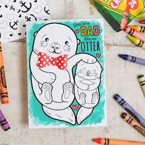 TÉLÉCHARGEMENT INSTANTANÉ Carte de fête des pères Carte de coloriage loutre mignonne avec nœud papillon 3D DIY enfants classe Artisanat Fête des pères activité imprimable