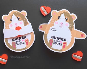 Guinea Pig Valentine Printable Cute Pet Hugger for small candy, toy, erasers, pencil sharpener and more Easy Funny Rodent DIY Print at home