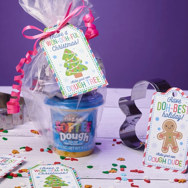 Printable Gift Tag for Christmas Play Dough Kit | Holiday Activity Make Your Own Play Dough Tree and Gingerbread Man | Kids Christmas Games